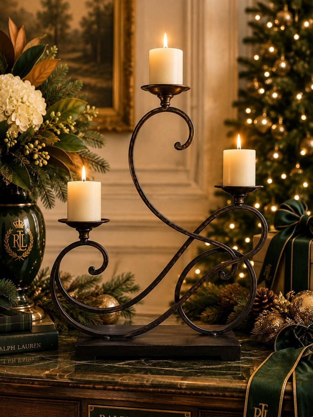 Scrolled Iron Candelabra Candle Holder | Tuscan Mediterranean Decor
